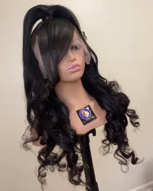 24” 13x4 Half Up Half Down Swoop Curly Wig