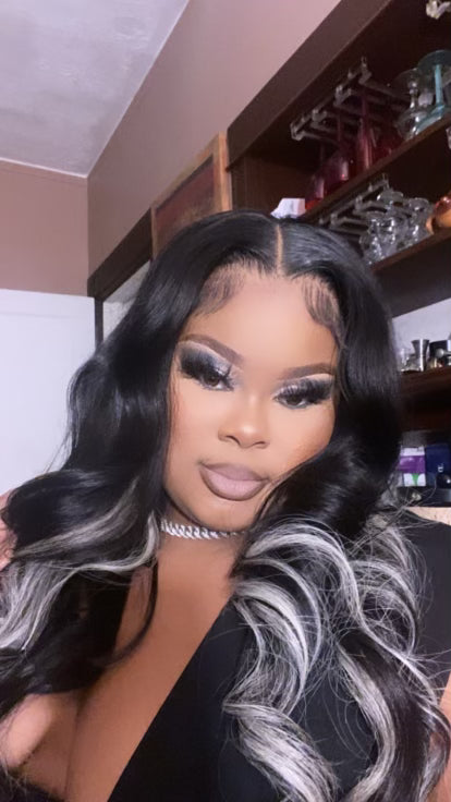 26” Skunk Stripe 13x4 HD Frontal Wig