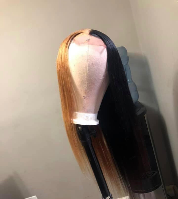 #1 Trending Seller 24” Black And Honey Blonde Half And Half Closure Wig